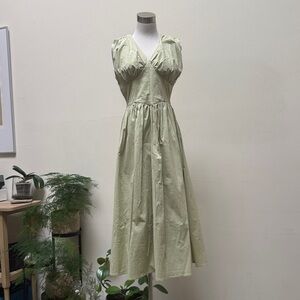 Elegant Garden Green Midi Dress with Corset Detail